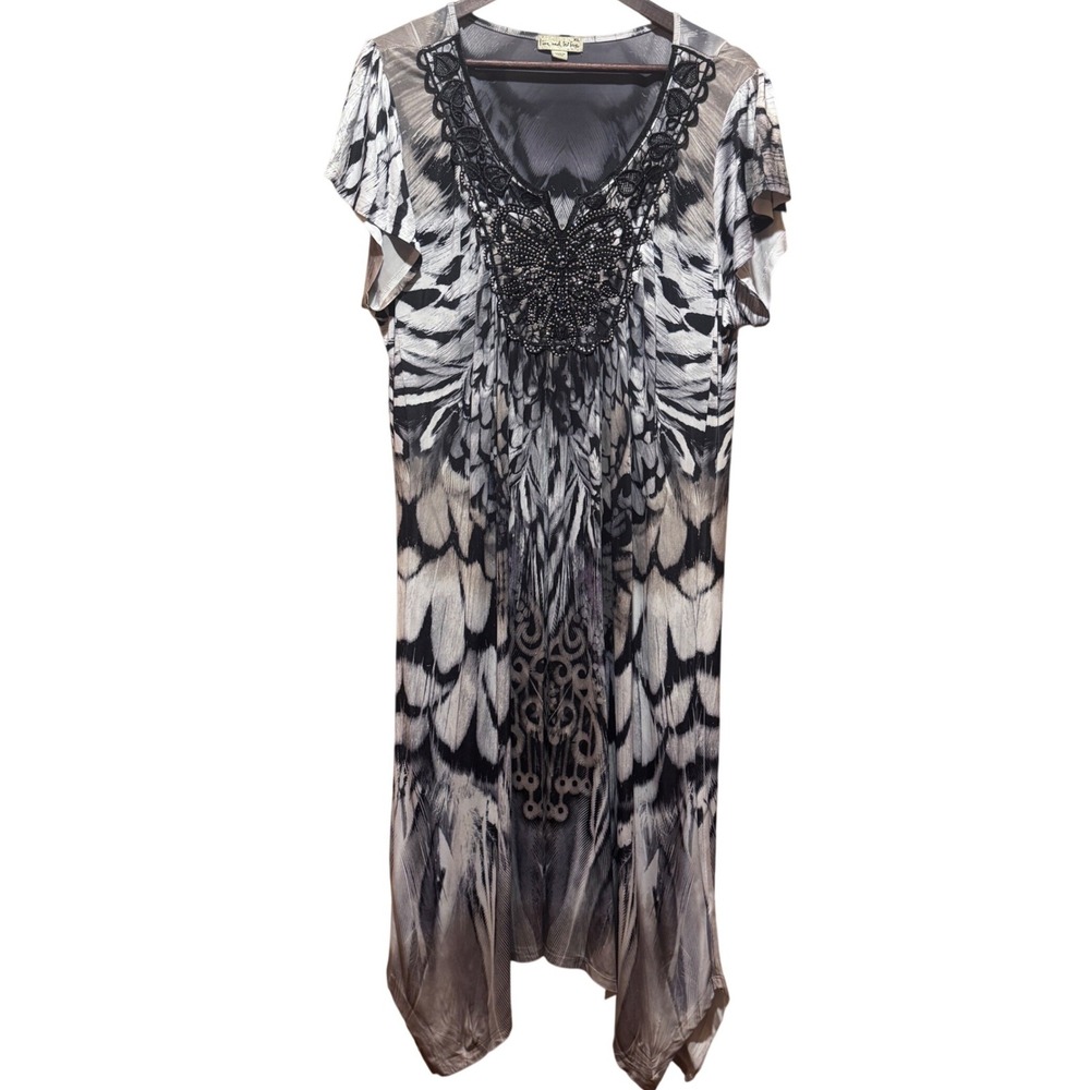Live & Let Live Butterfly Embellished Embroidered Midi Boho Y2K McBling Dress XL